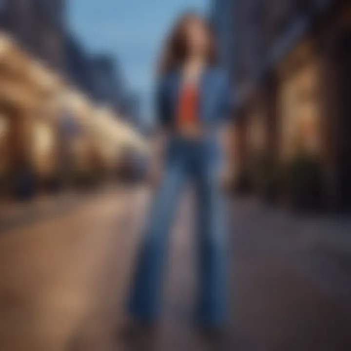 A fashion-forward outfit featuring wide leg soft denim jeans styled with trendy accessories.