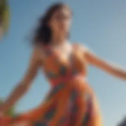 A vibrant summer dress displayed against a sunny backdrop